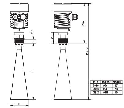 調(diao)頻雷(lei)達物(wu)位/液(ye)位計(ji)外形(xing)尺寸(cun)圖