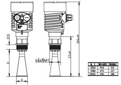喇(la)叭口雷(lei)達物位(wei)計外形(xing)尺寸圖(tu)